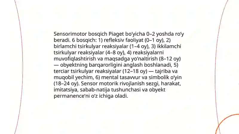 Sensorimotor bosqich va kognitiv rivojlanish 3
