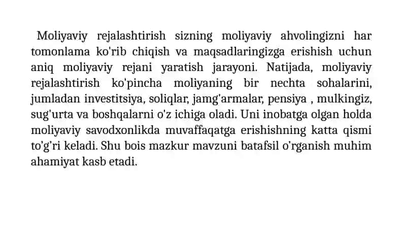 SHAXSIY MOLIYAVIY REJANI ISHLAB CHIQISH 3
