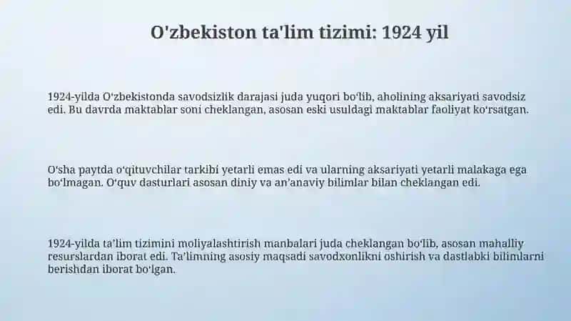 Oʻzbekiston taʼlim tizimi: 1924-1991 yillar qiyosiy tahlili 3