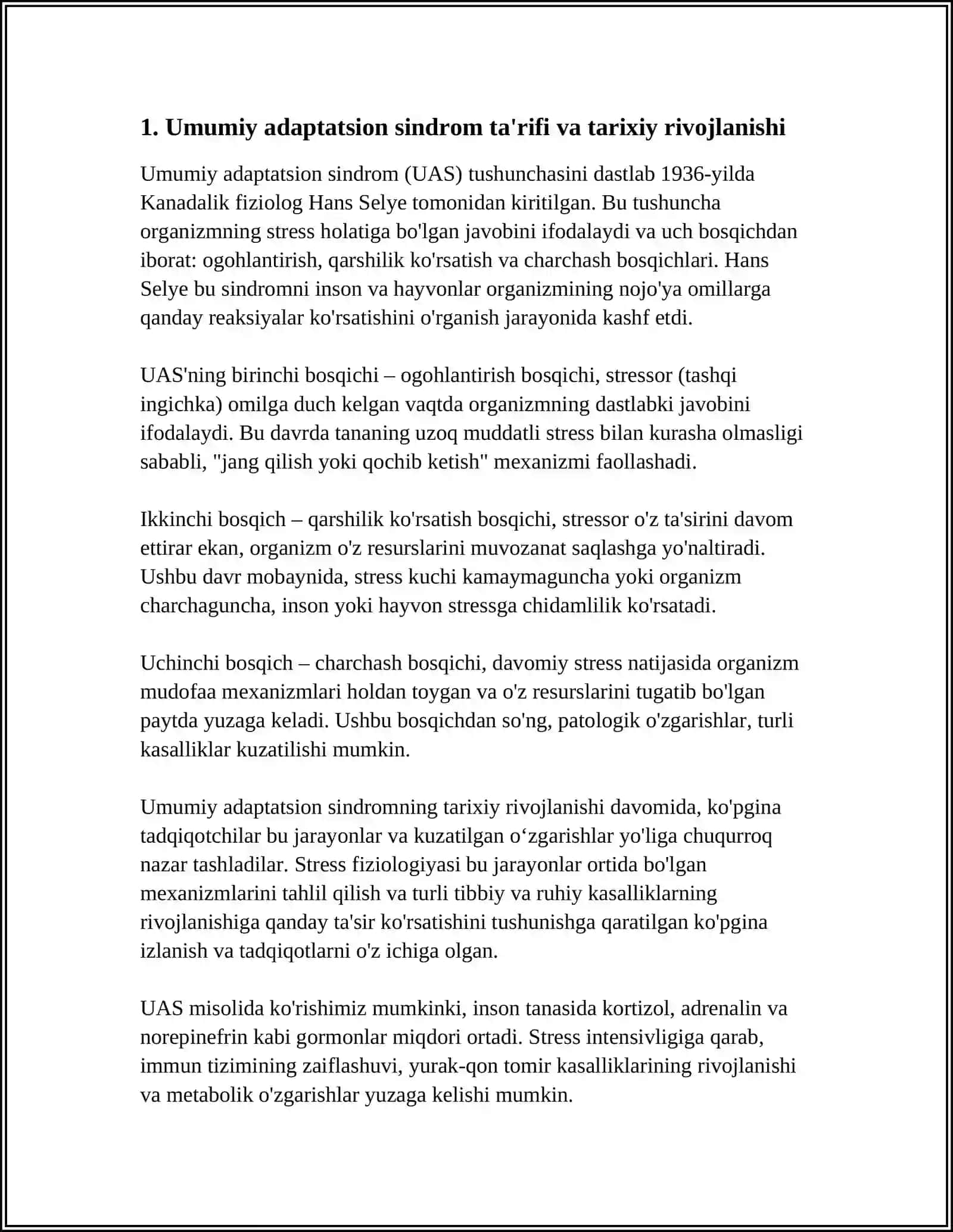 UMUMIY ADAPTASION SINDROM. EMBRIOGENEZ PATALOGIYASI 3