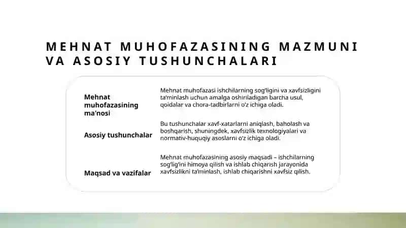 Mehnat muhofazasining maqsadi va vazifalari 3