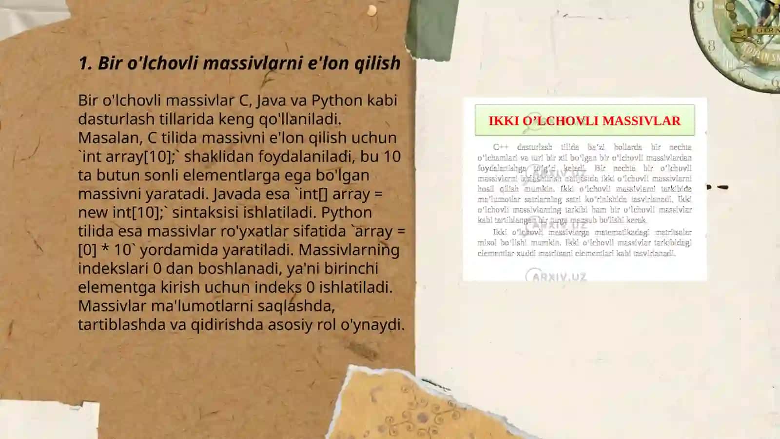 Bir o'lchovli Massivlar 3