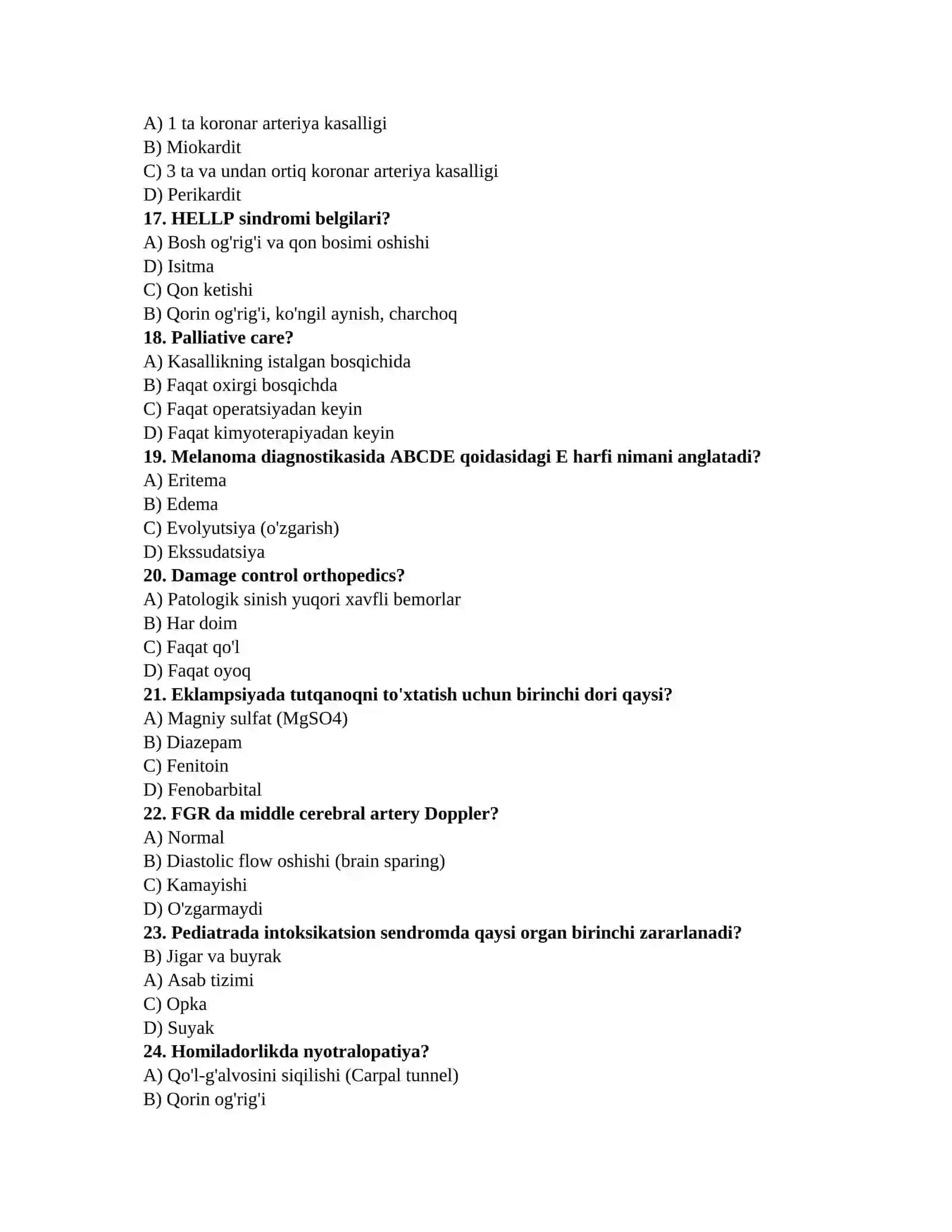 Tibbiyot magistratura testlari 3