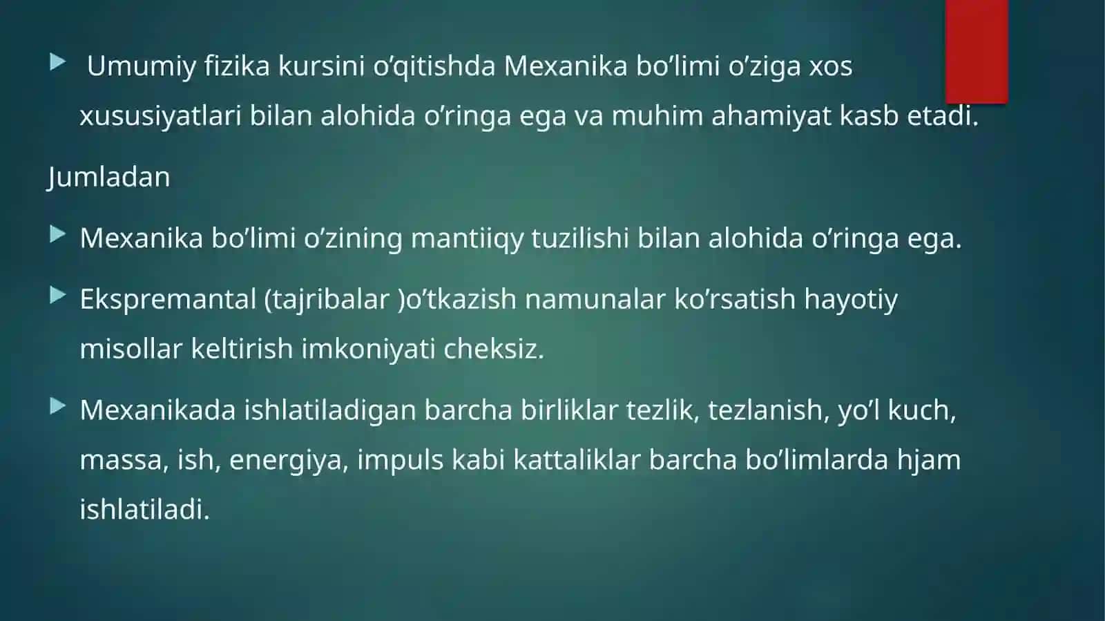 FIZIKA O‘QITISHNING XUSUSIY MASALALARI: UMUMIY O‘RTA TA’LIM MAKTABI “MEXANIKA” BO‘LIMINING STRUKTURASI 3
