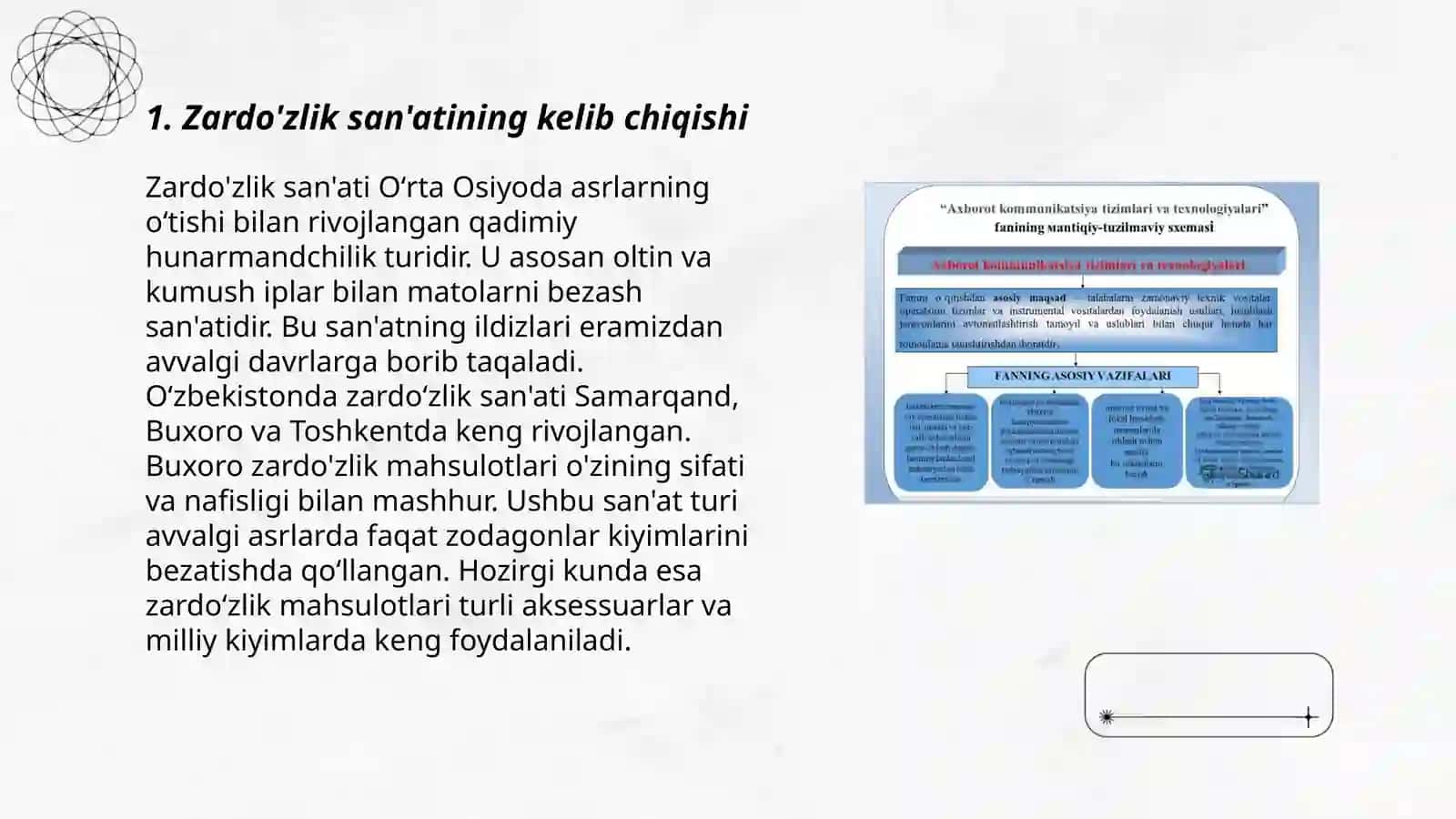 Zardo'zlik san'ati tarixi rivojlanishini o'rganish 3