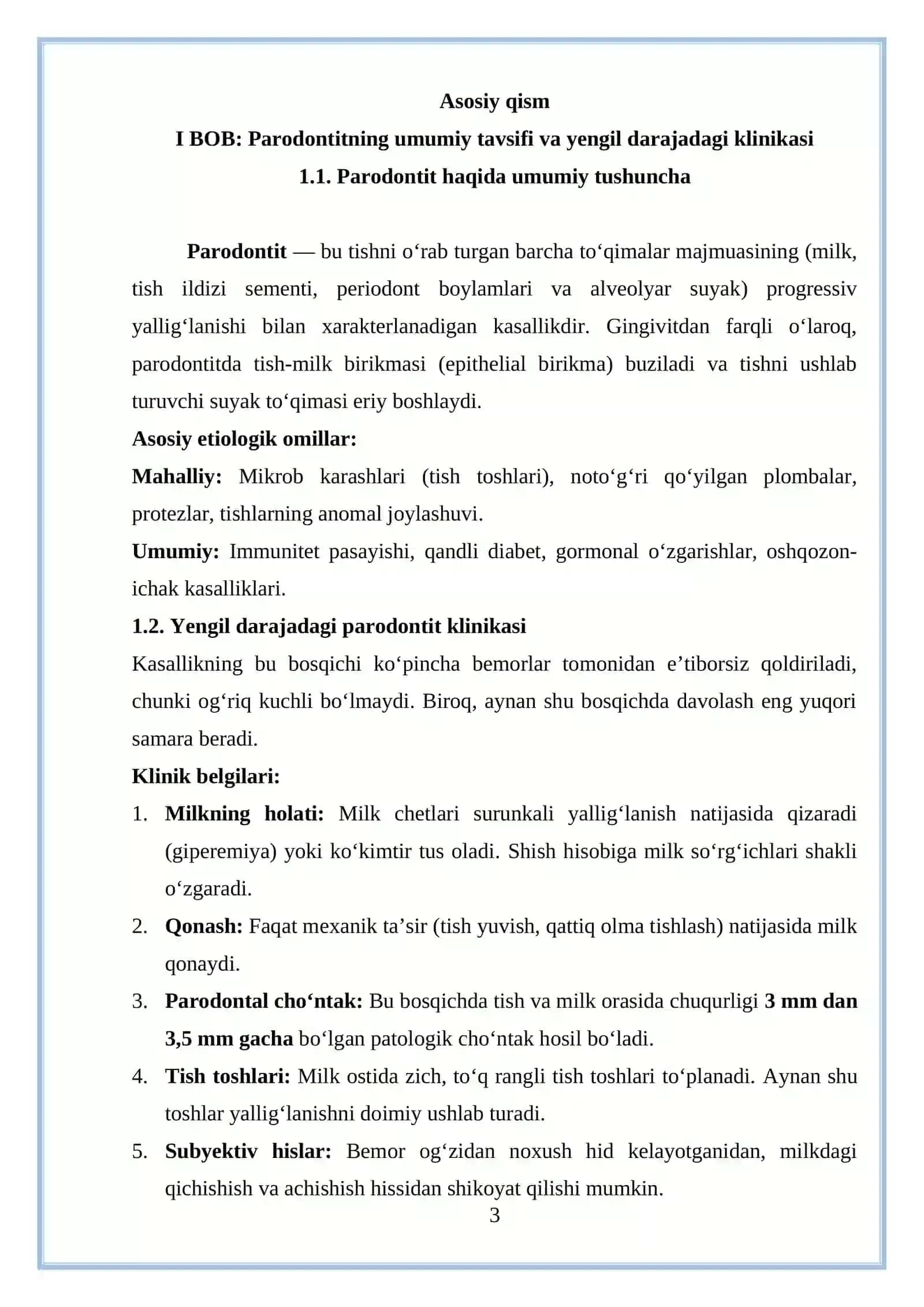 Parodontitning klinik shakllari va qiyosiy tashxisi 3