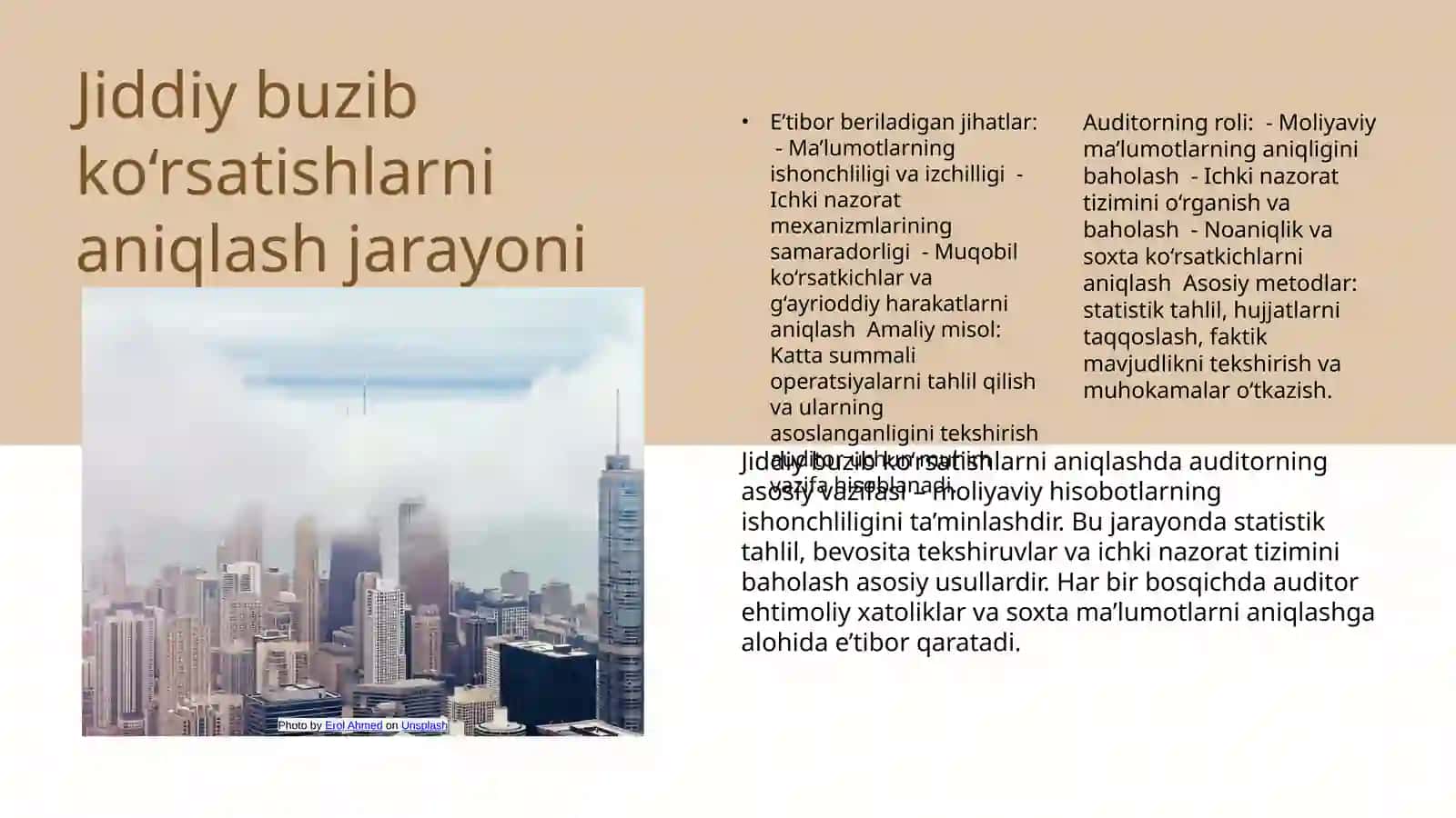 Moliyaviy hisobotda jiddiy buzib ko`rsatishlar aniqlanganda auditorning xarakati 3