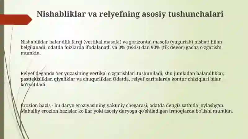 Yonbag'rlar va relyef. Filyuvial jarayonlar va relyef shakllari 3