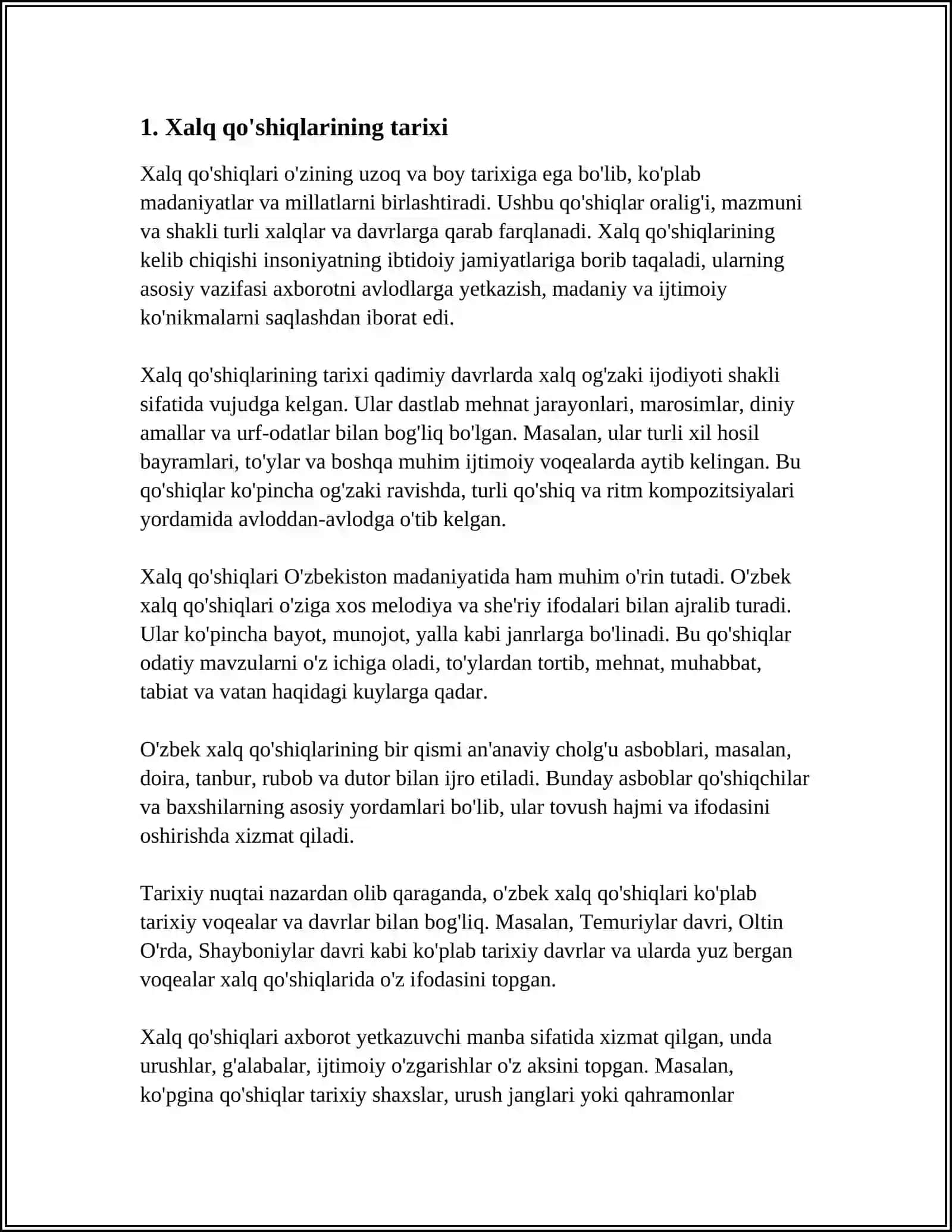 Xalq Qoʻshiqlari Referati 3