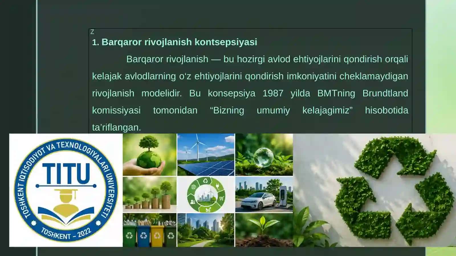 Yashil iqtisodiyot. Barqaror rivojlanish kontsepsiyasi. 3