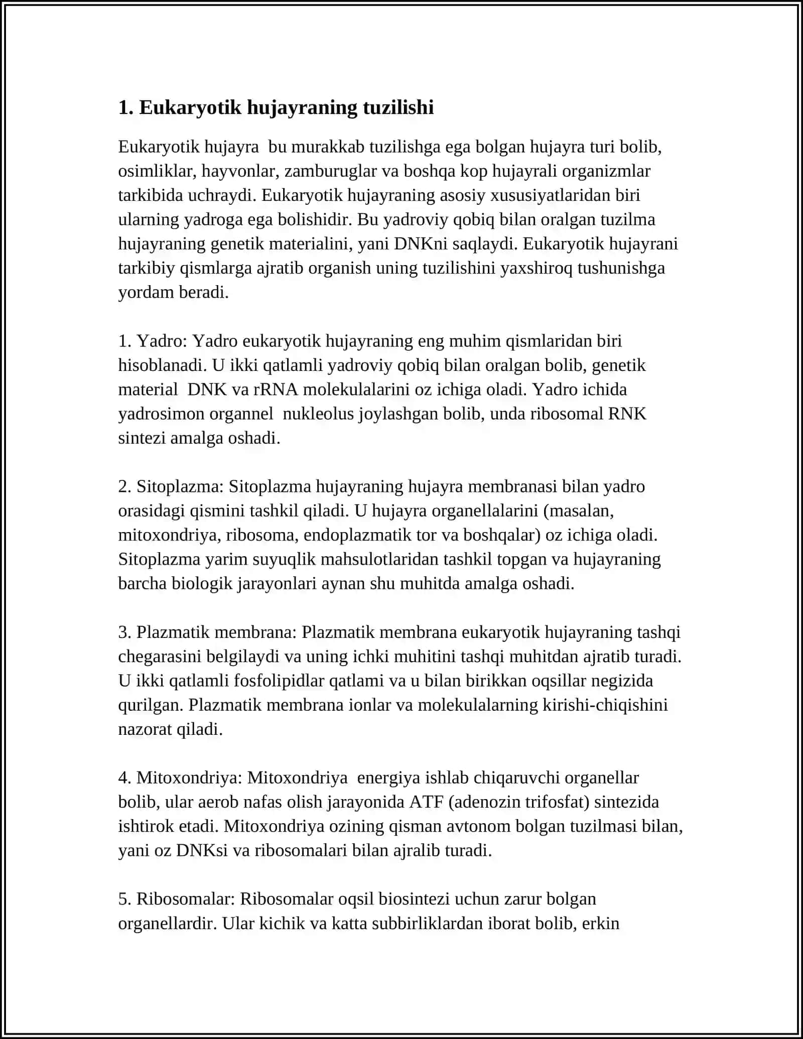 EUKARIOTLAR HAQIDA TOʻLIQ MAʼLUMOTLAR 3