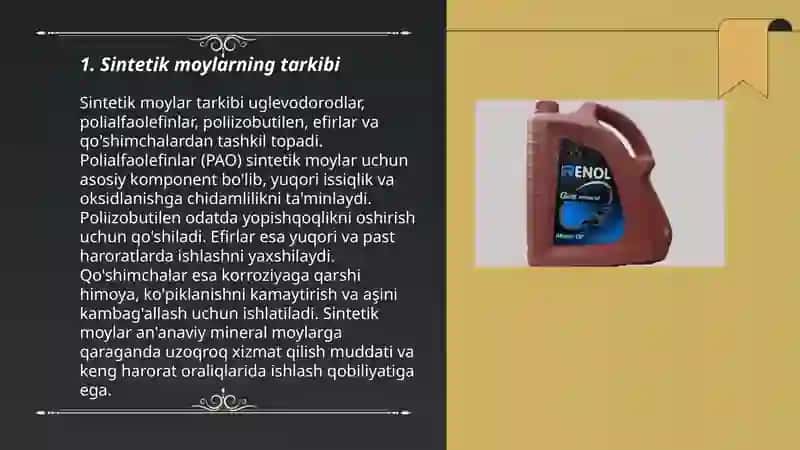 Sintetik moylarni fizik kimyoviy xossalari 3