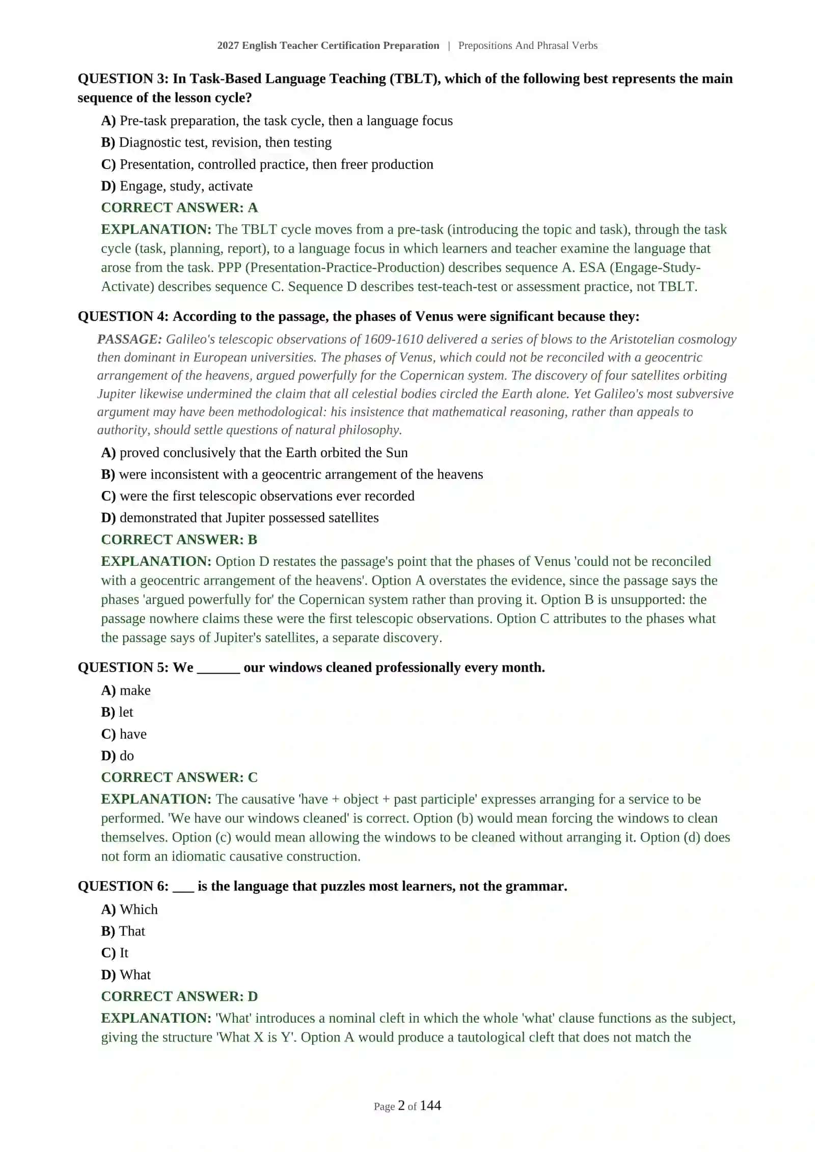 2027 English Teacher Certification Preparation | Prepositions And Phrasal Verbs 3