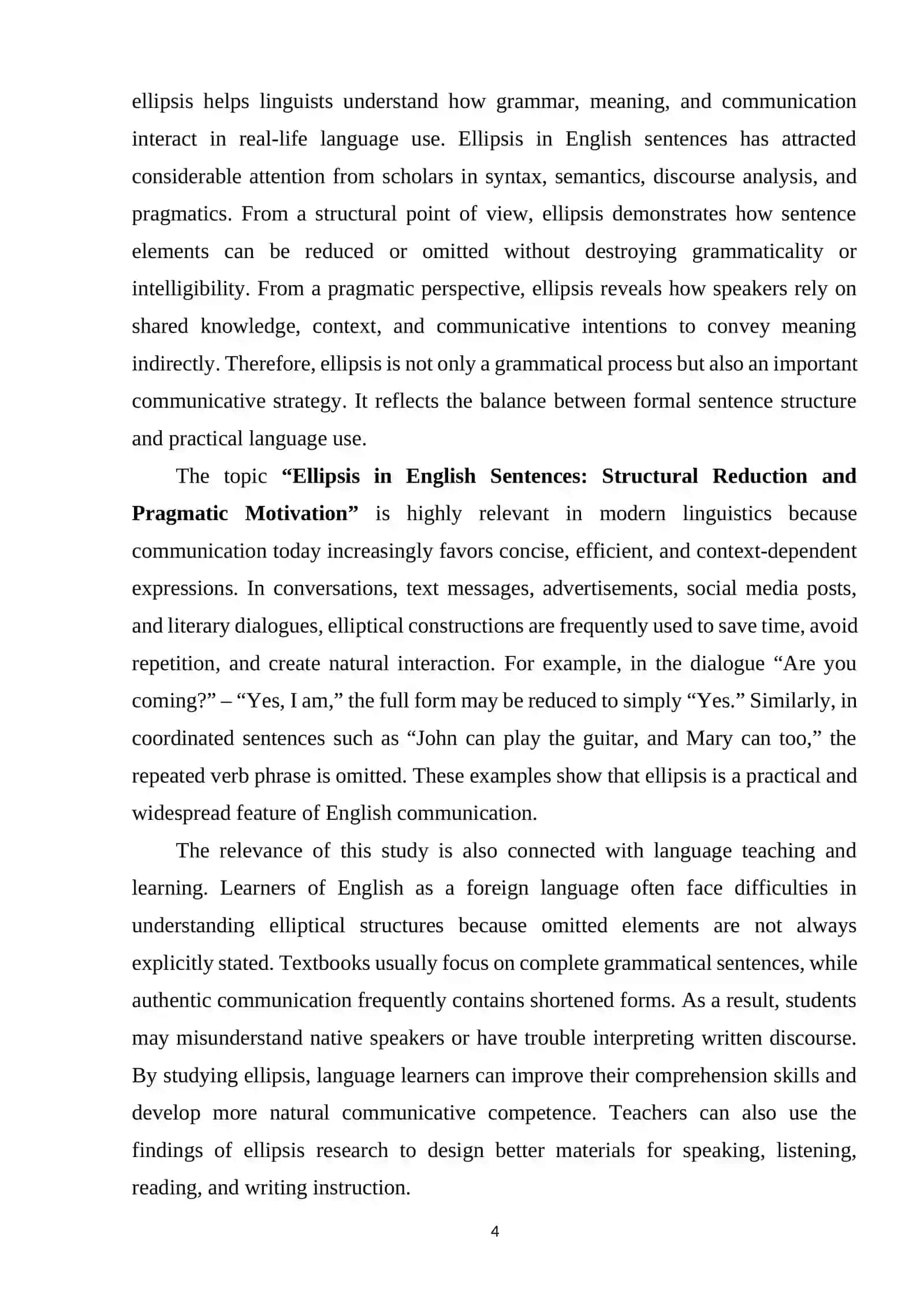 ELLIPSIS IN ENGLISH SENTENCES STRUCTURAL REDUCTION AND PRAGMATIC MOTIVATION 3