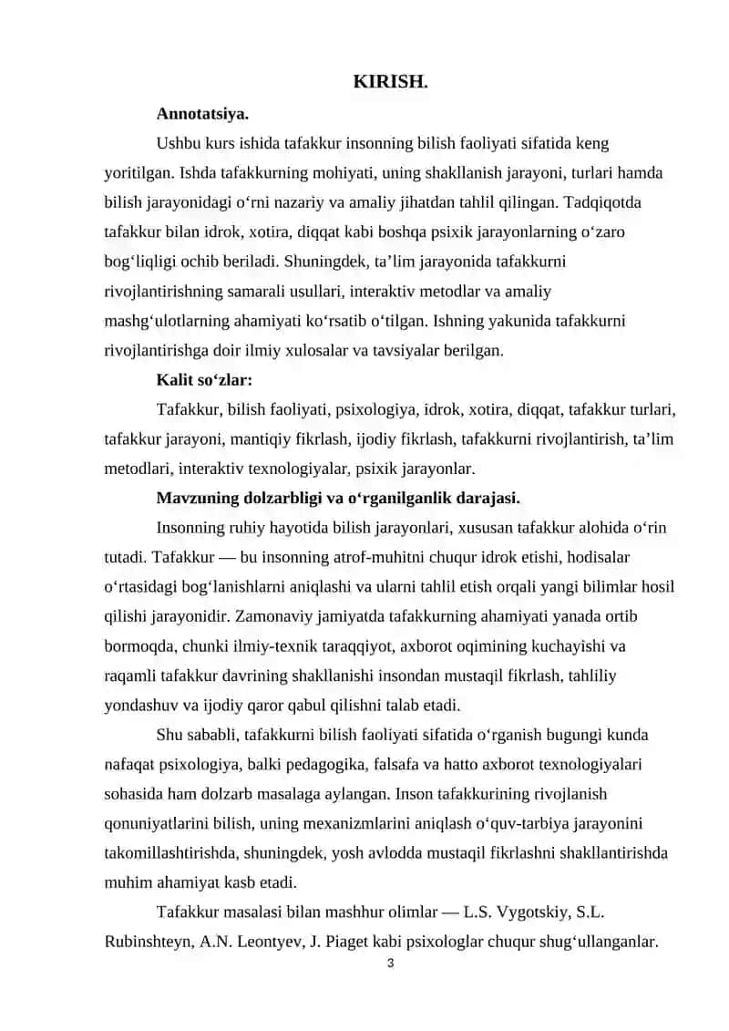 Tafakkurni bilish faoliyati sifatida o'rganish 3