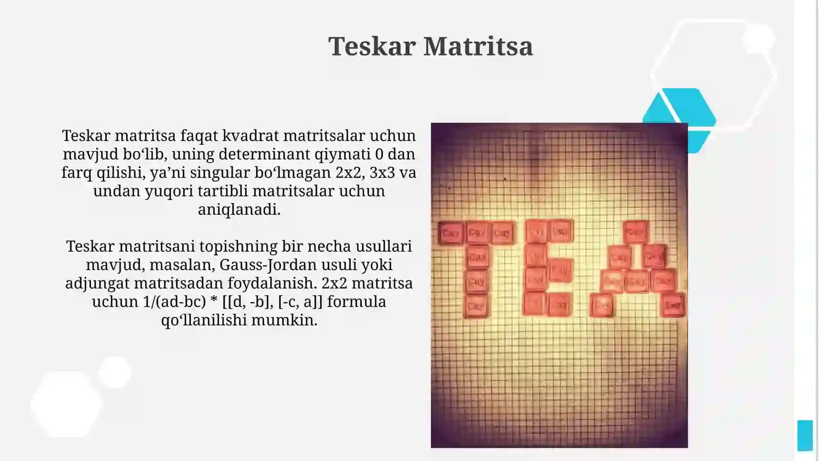 Matritsalar: Asosiy tushunchalar va ta'riflar 3