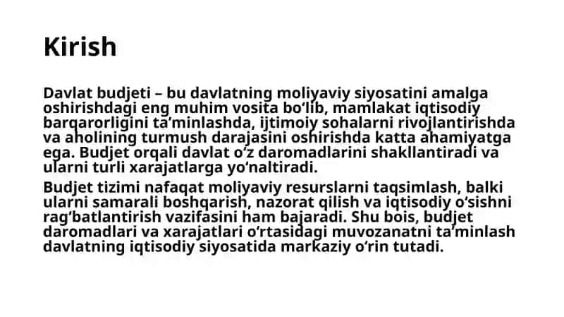 Davlat budjeti tizimi: Daromad va Xarajatlar 3