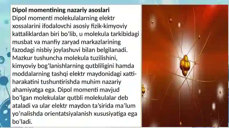 Dipol momentini aniqlash va uning nazariy asoslari. Dipol momentini hisoblash 3