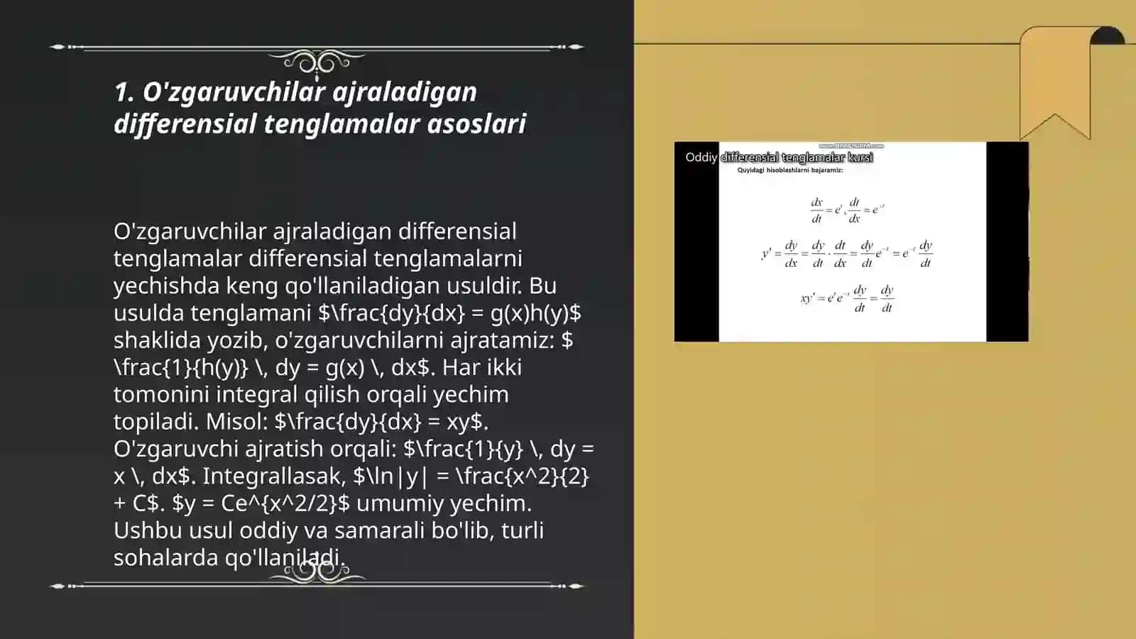 O'zgaruvchilar Ajraladigan Differensial Tenglamalar 3