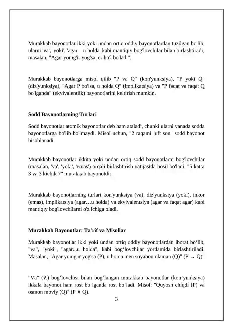 Sodd va Murakkab Bayonotlar 3