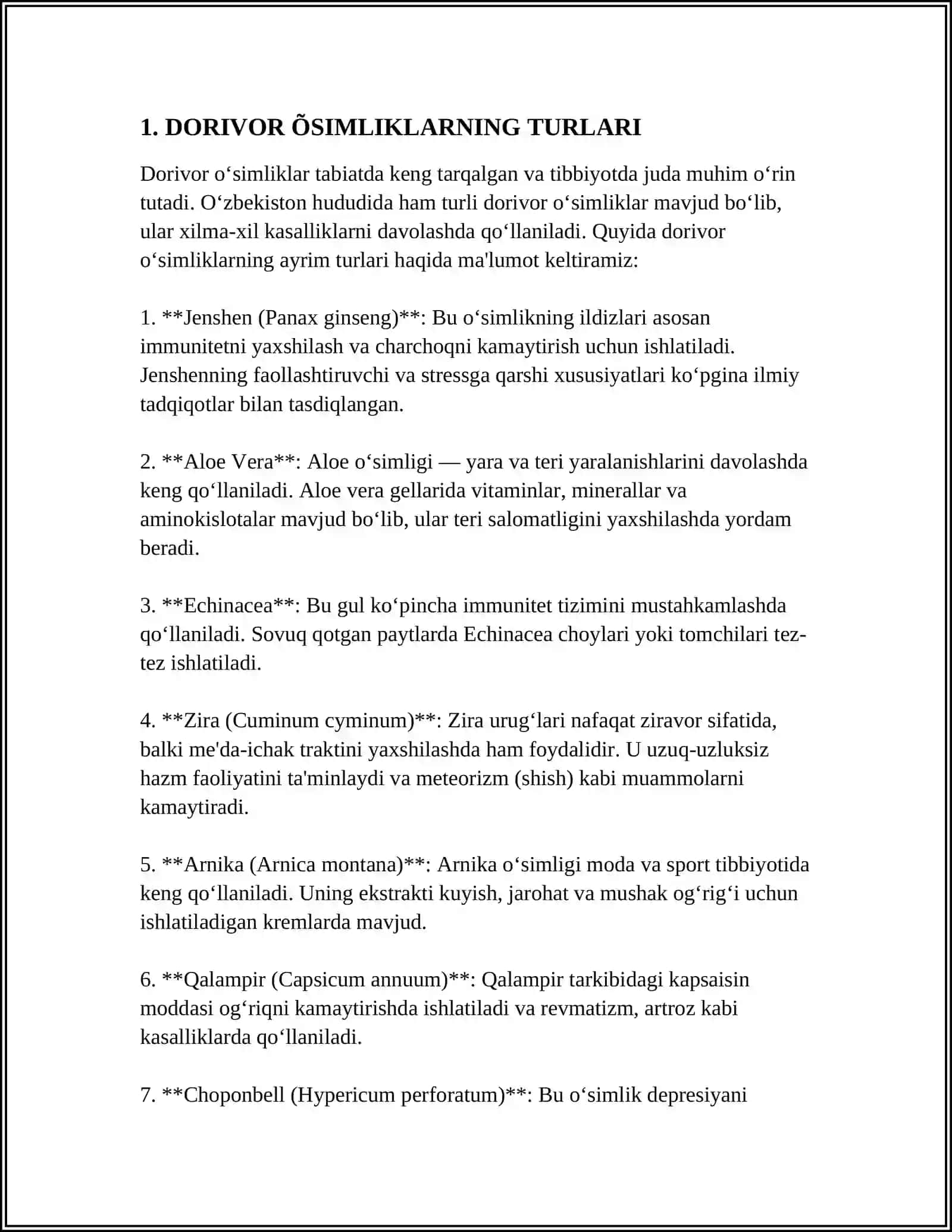 DORIVOR ÕSIMLIKLARNING TURLARI 3