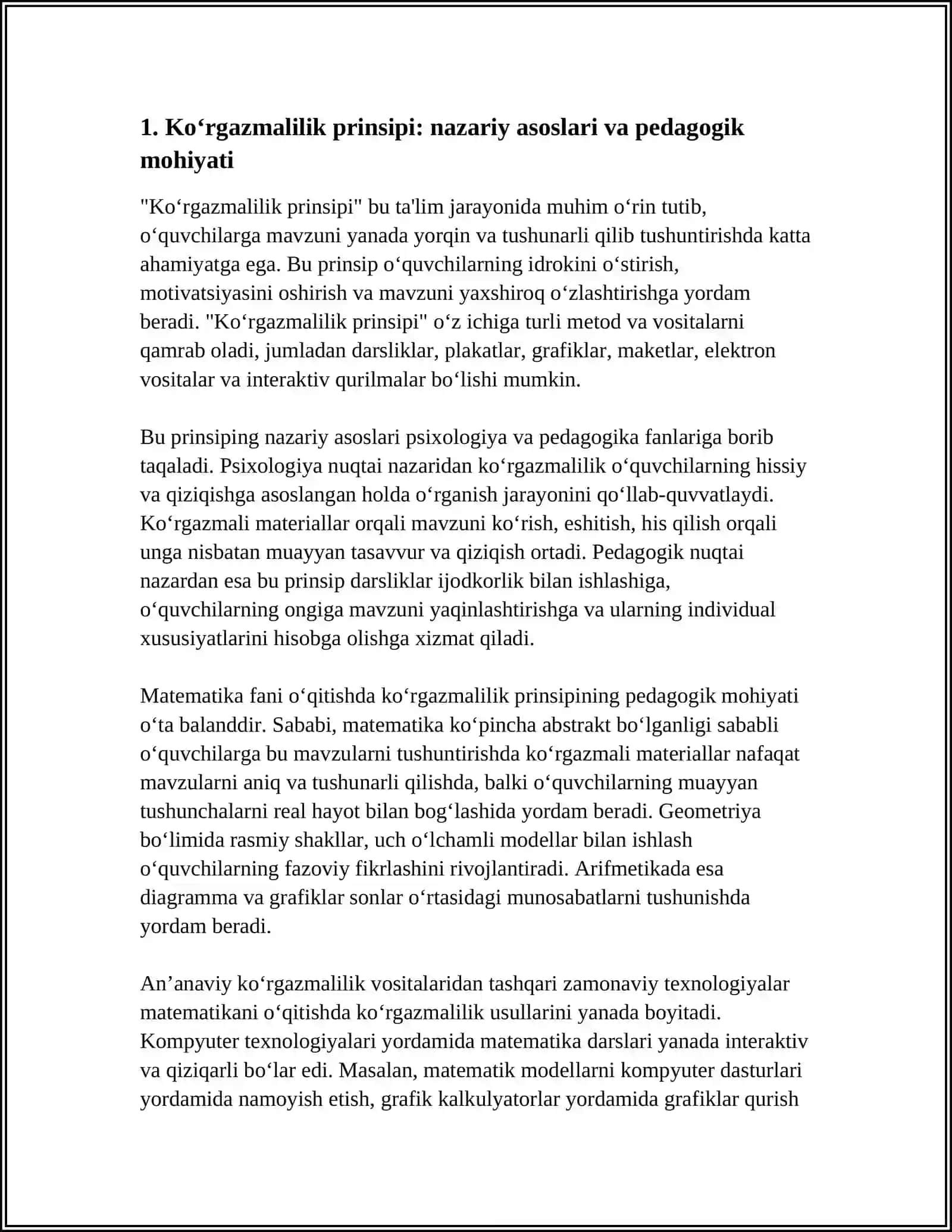 MATEMATIKANI OʻQITISHDA KOʻRGAZMALILIK PRINSIPINING METODIK ASOSLARI 3