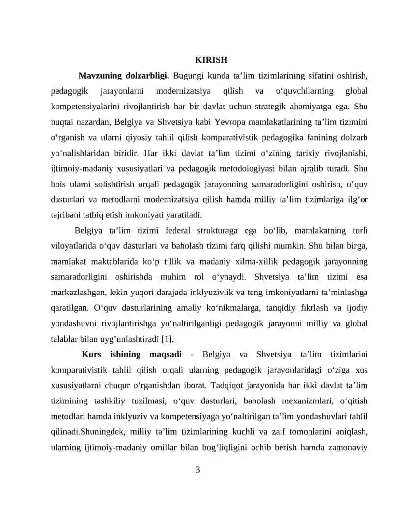KOMPARATIVISTIK PEDAGOGIKA FANIDAN KURS ISHI 3