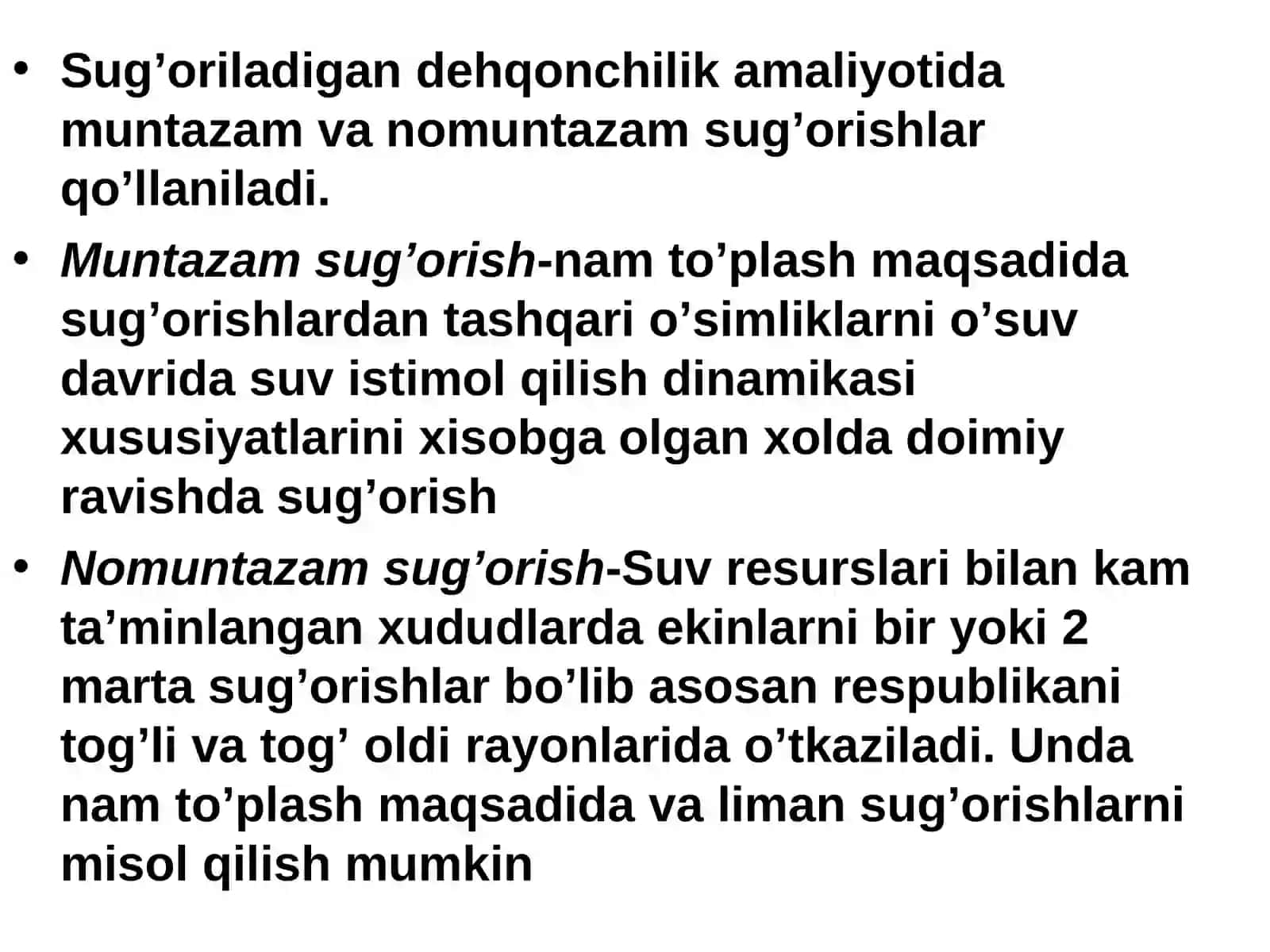 Sug’orish turlari va nomavsumiy davrda sug’orish 3