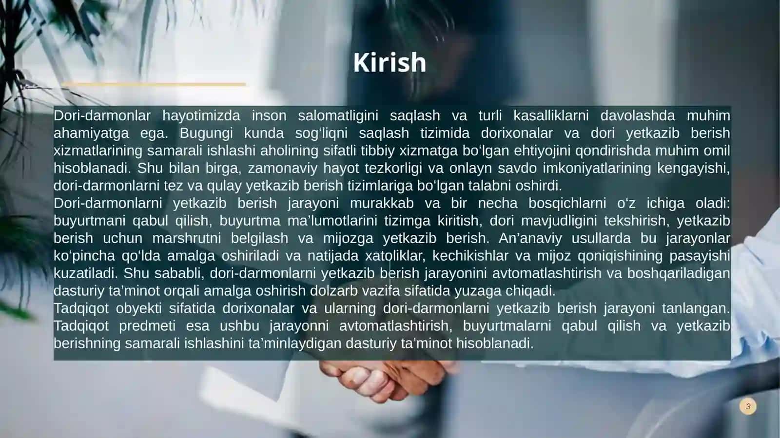 Doridarmon Dastafka qiluvchi programma 3