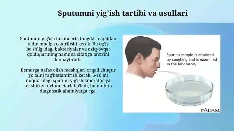 Tekshiruv uchun balg'am yig'ish. Tufdonlarni dezinfektsiya qilish 3