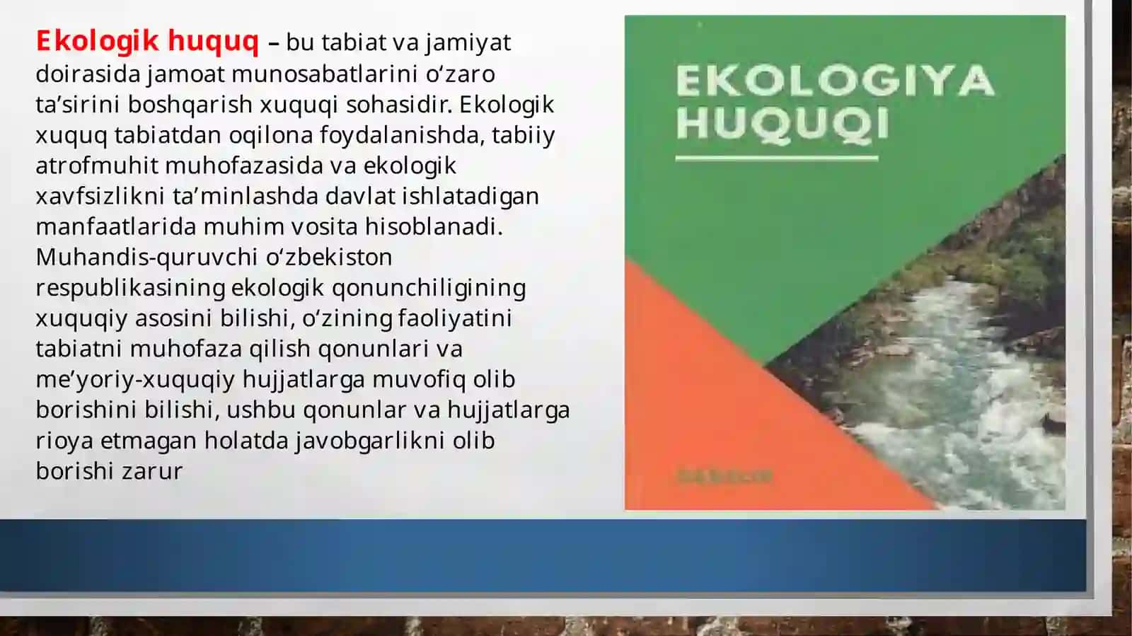 Qurilishda ekologik talablar bilan ishlashning huquqiy asoslari va xuquqiy hujjatlarga rioya etishni 3