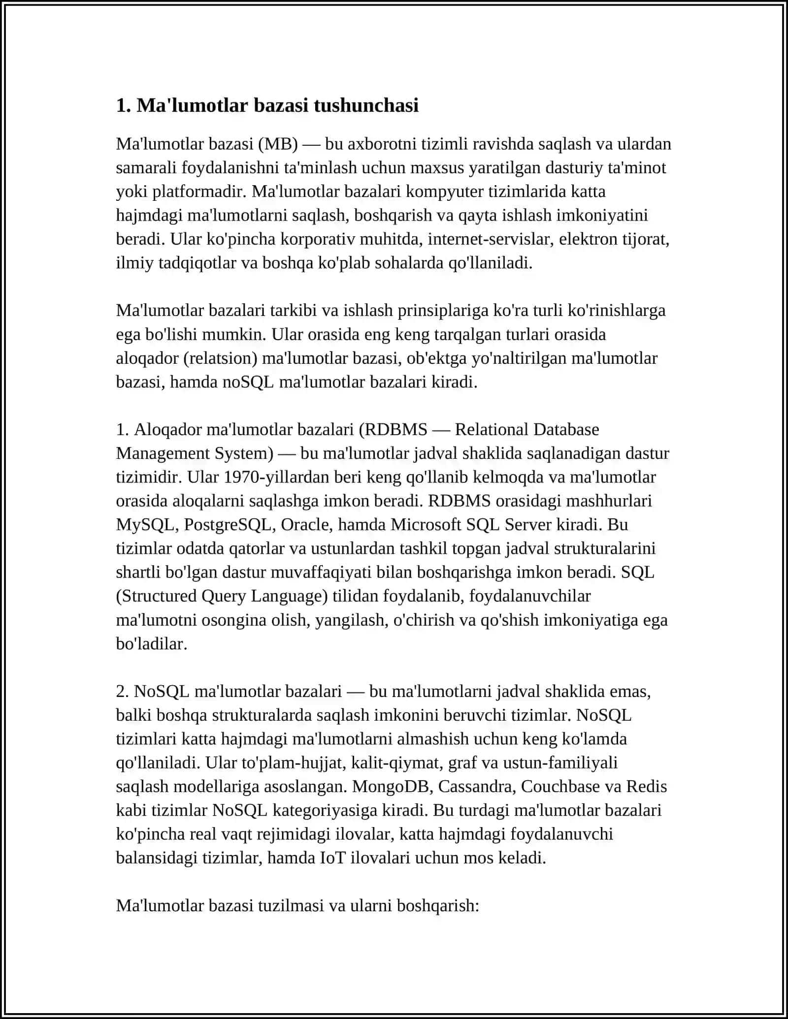 MA'LUMOTLAR BAZASI OBEKTINI YARATISH 3