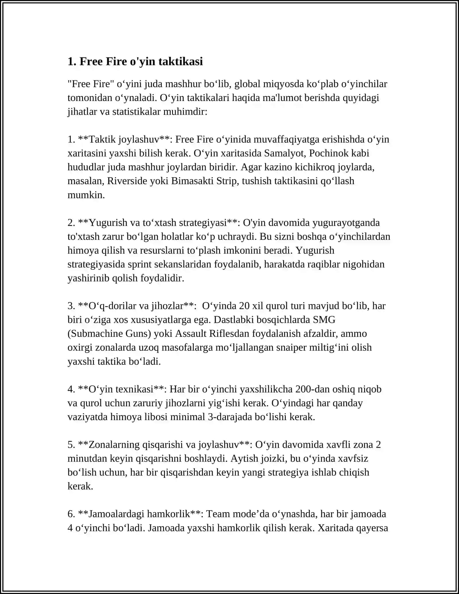 MUSTAQIL ISH Mavzu: FREE FIRE 3
