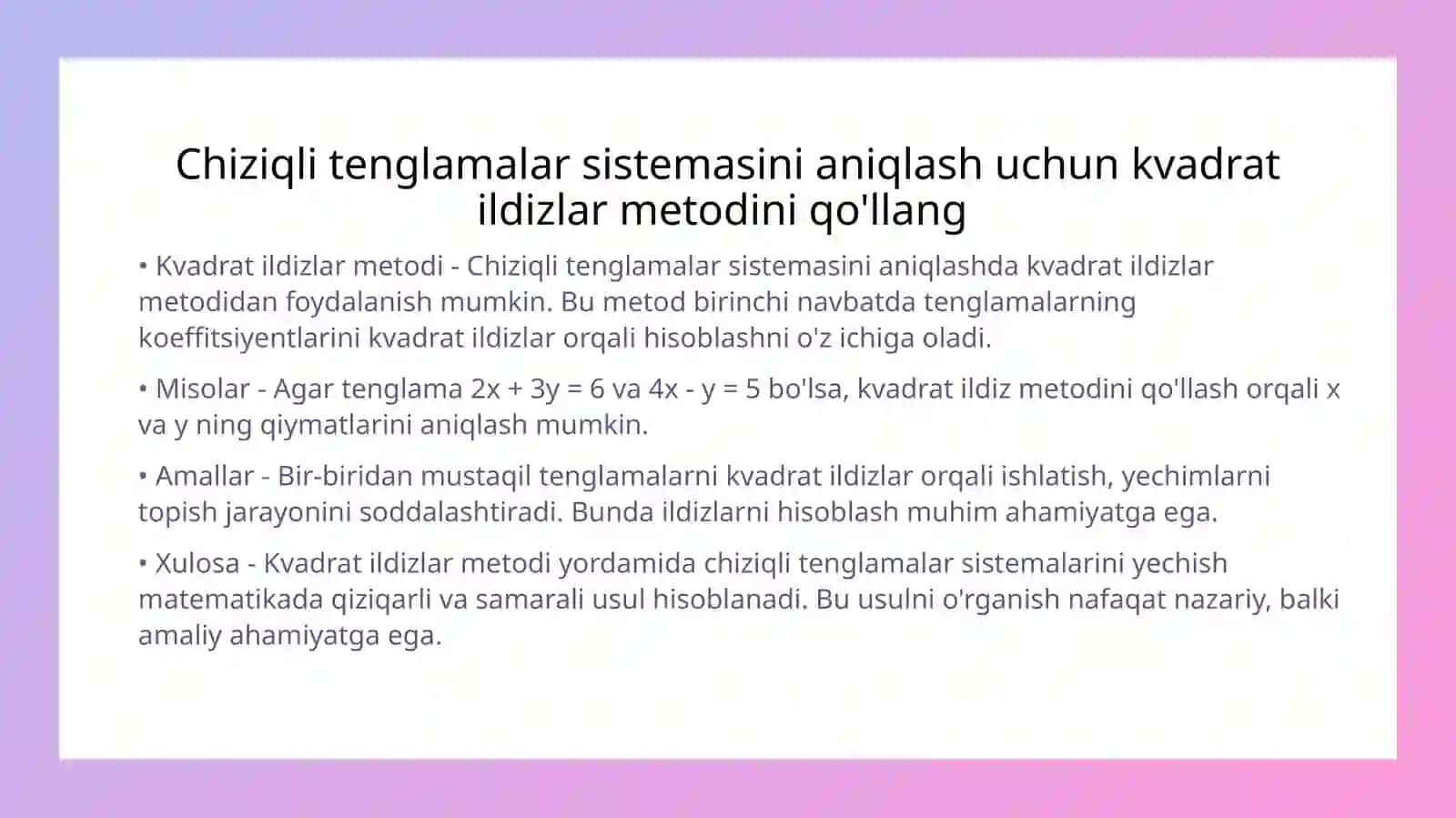 Chiziqli algebraik tenglamalar sistemasini yechishdak kvadrat ildizlar metodi 3