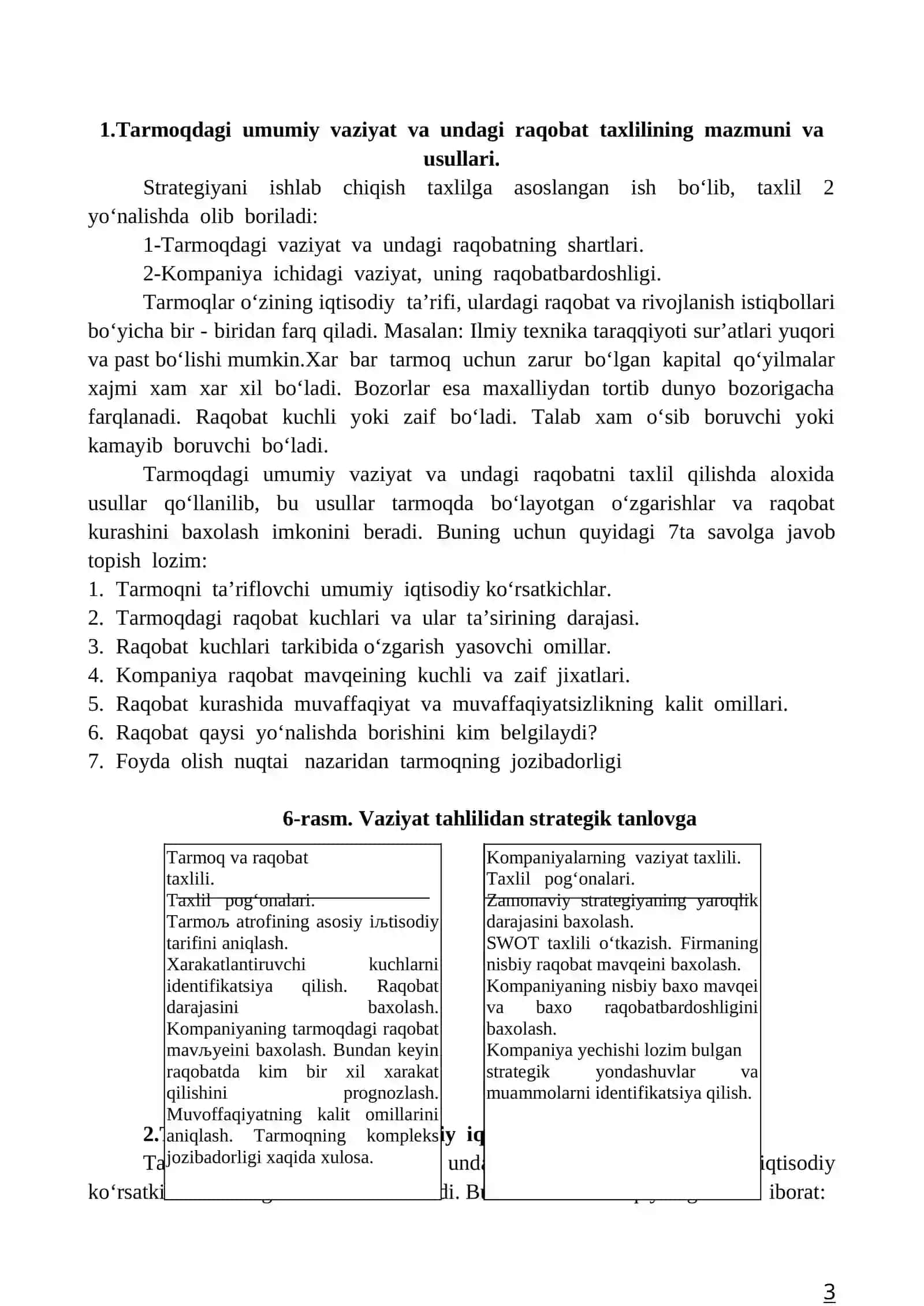 Tarmoqdagi raqobat vaziyatini tahlil etish 3