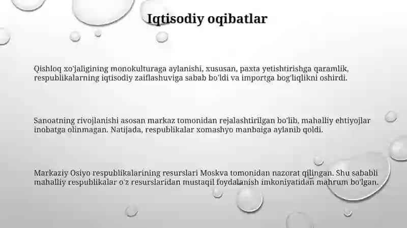 Orta osiyoning sssrga qaram davrida iqtisodiy ijtimoiy siyosiy va manaviy oqibatlari 3