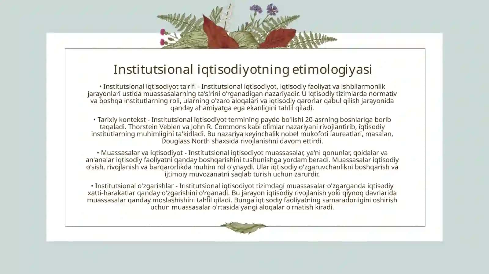 Institutsional iqtisodiyot fani paydo bo'lishi, predmeti va rivojlanishi 3