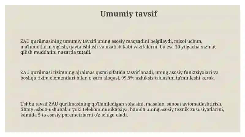 ZAU qurilmalariga qóyilgan talablar 3
