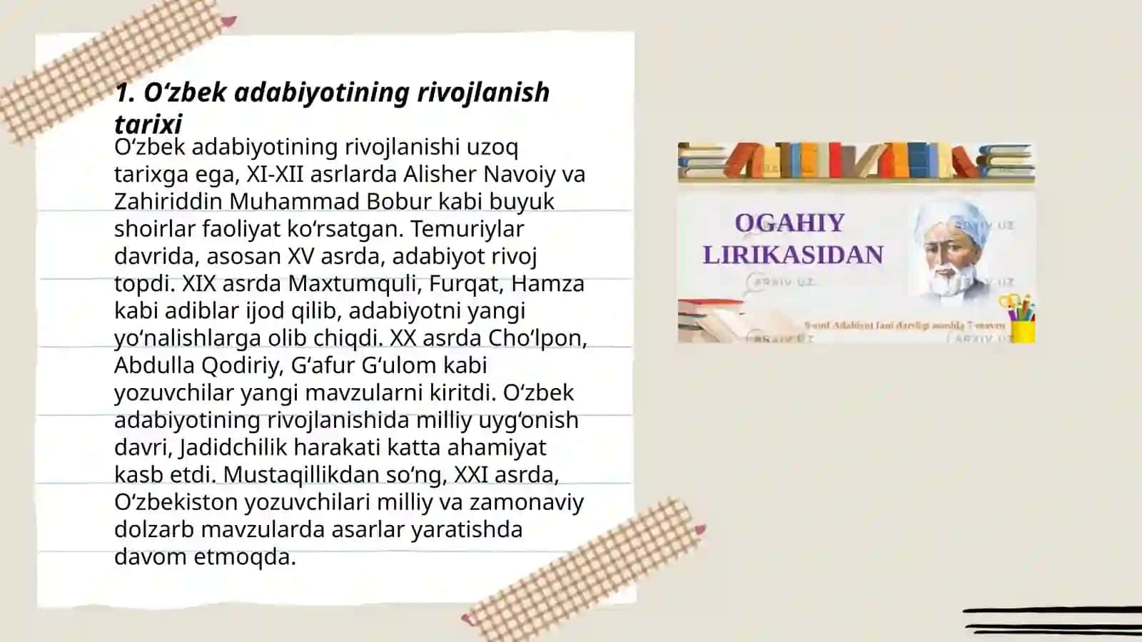 O‘zbek adabiyotining rivojlanish tarixi 3