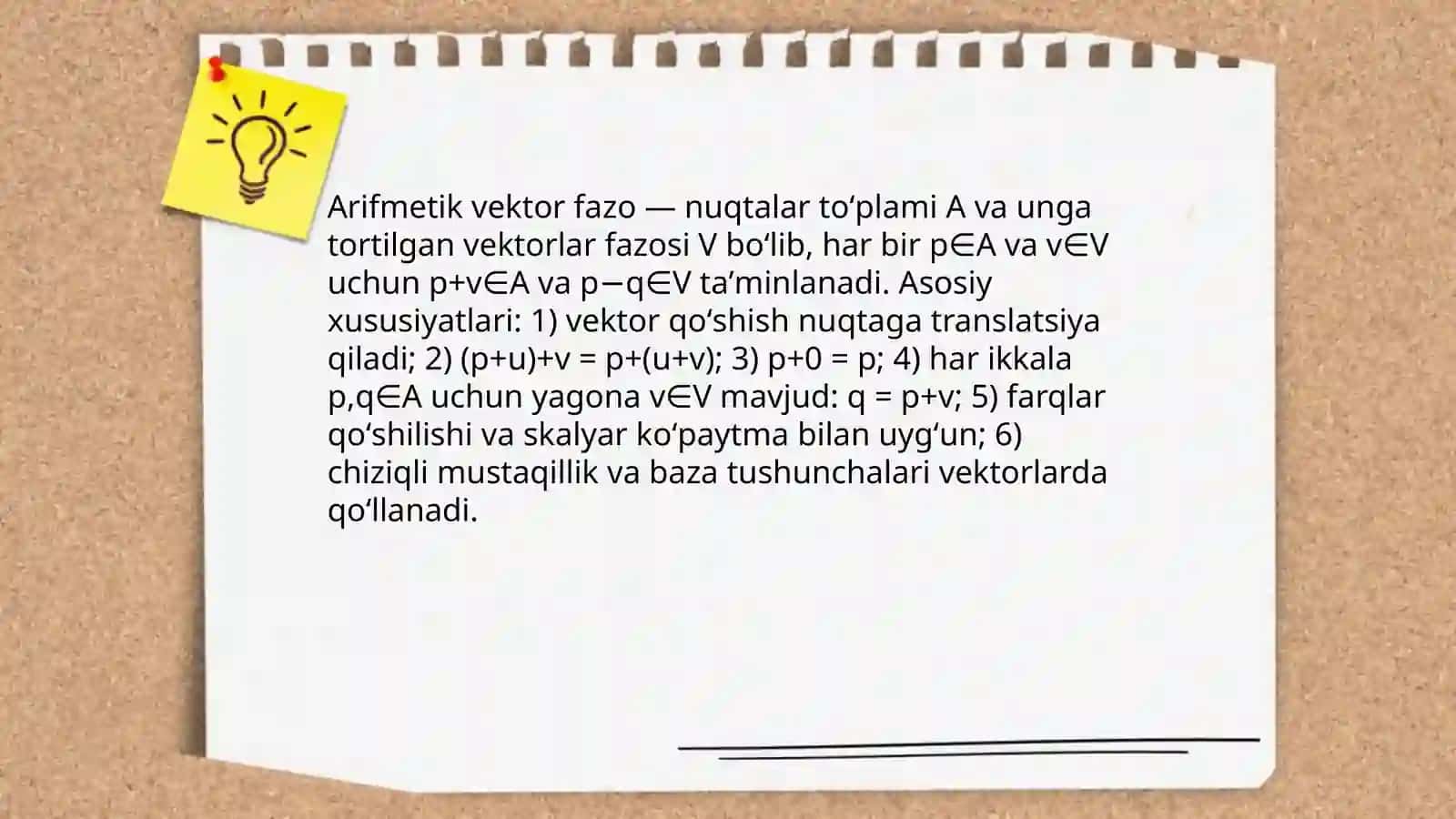 Arifmetik vektor fazo va unga misollar 3