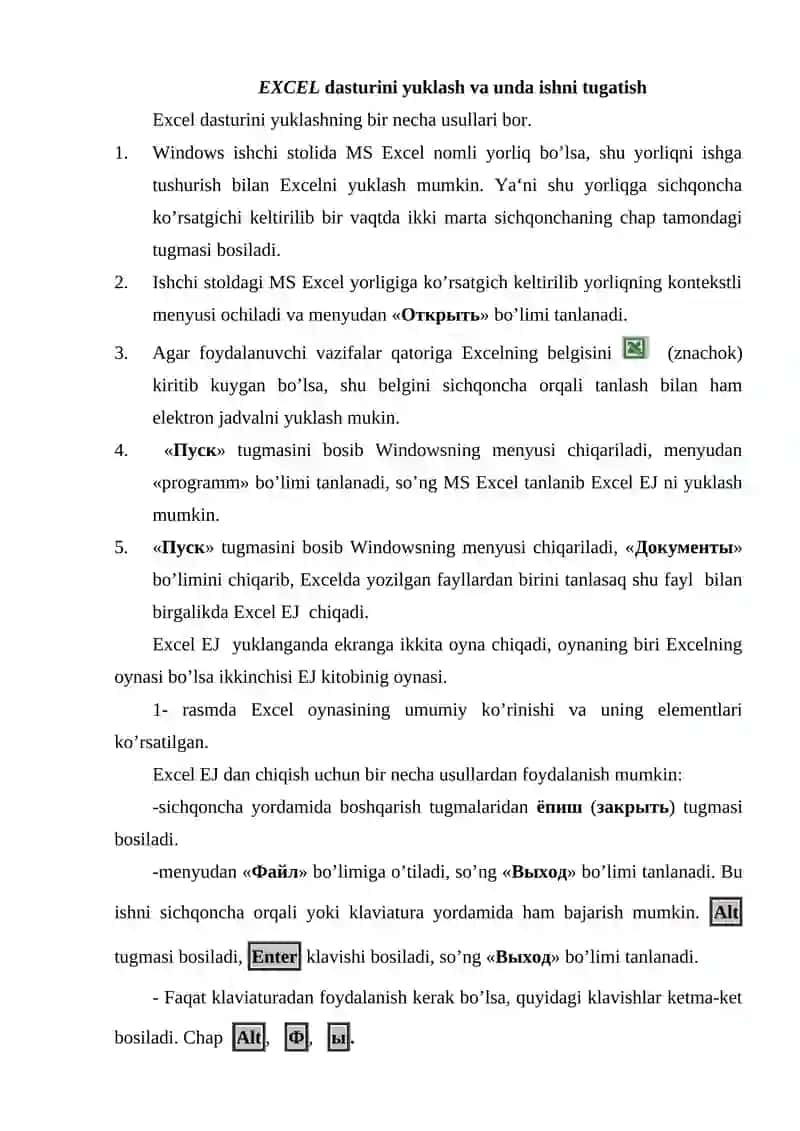 Microsoft Excel elektron jadval dasturi haqida umumiy ma‘lumotlar 3