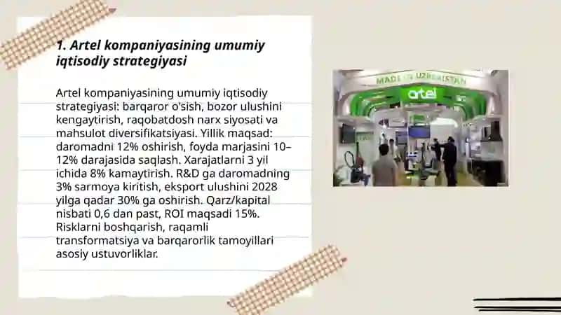 Artel kompaniyasining iqtisodiy strategiyasi 3