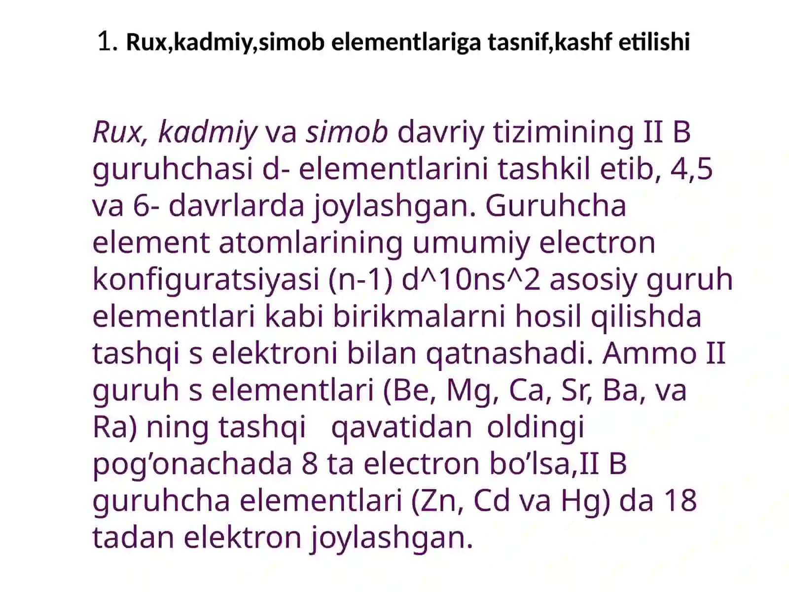 Rux, kadmiy, simob vaularning birikmalari 3