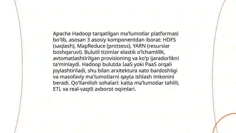 Apache Hadoop platformasida bulutli tizimlarni ishlab chiqish 3