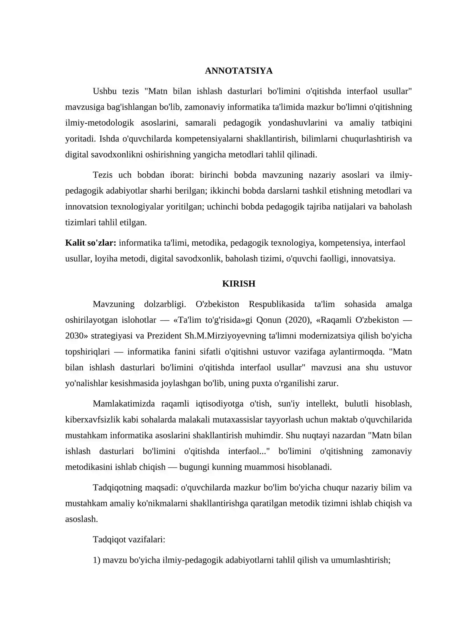 MATN BILAN ISHLASH DASTURLARI BO'LIMINI O'QITISHDA INTERFAOL USULLAR 3