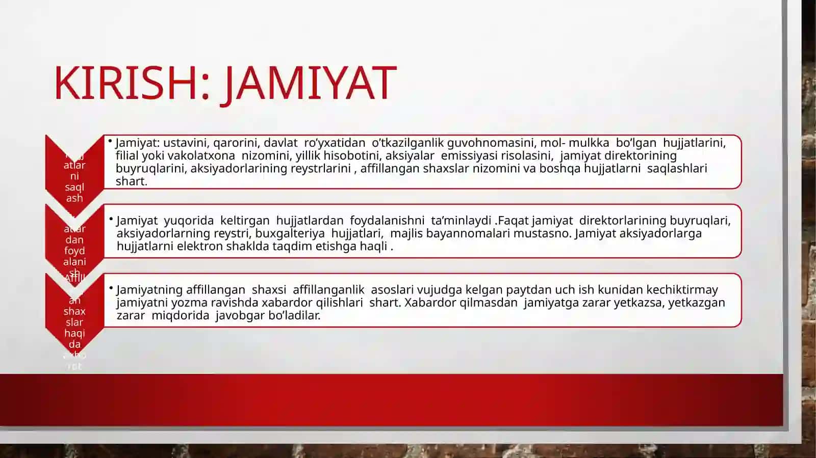 O’zbekiston respublikasi “aksiyadorlik jamiyati to’g’risida’gi qonuni (103-116 moddalar) 3