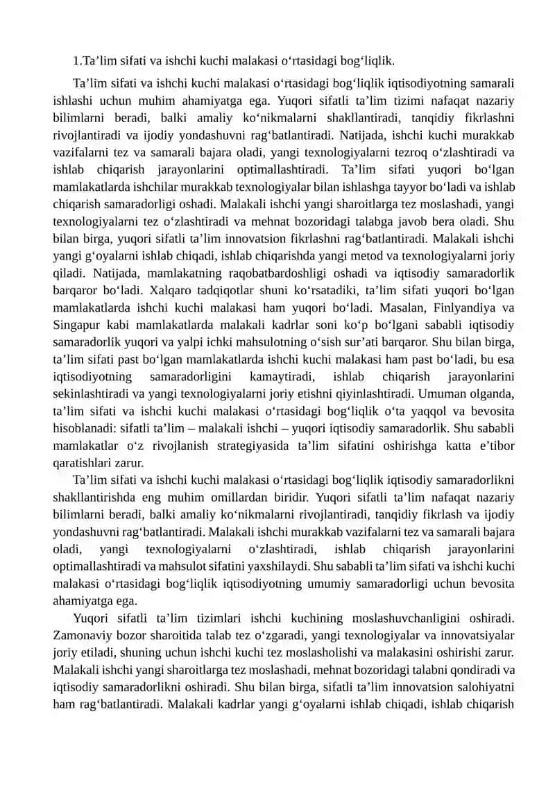 Ta'lim sifati iqtisodiy samaradorlik o'rtasidagi bog'liqlik 3