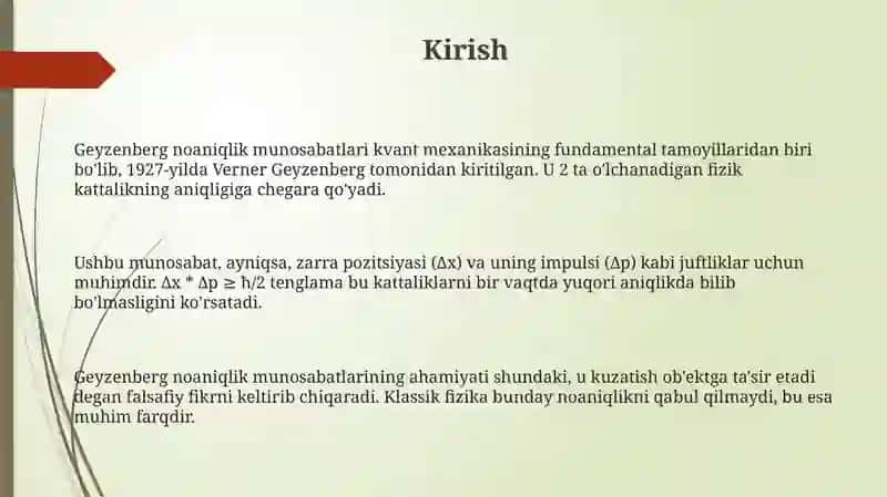 Geyzenberg noaniqlik munosabatlari 3