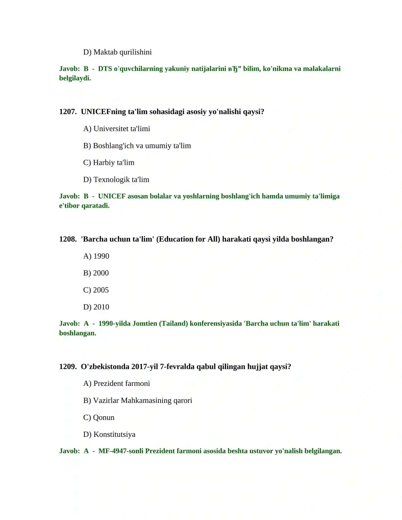 BOSHLANG'ICH TA'LIM O'QITUVCHISI TEST SINOVLARI 3