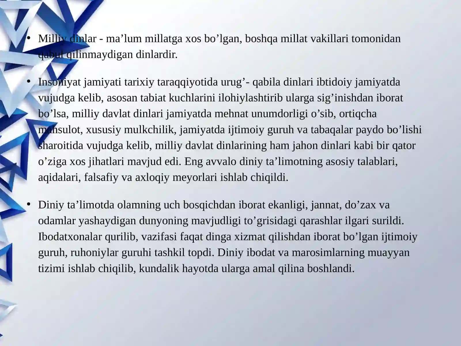 milliy dinlar 3